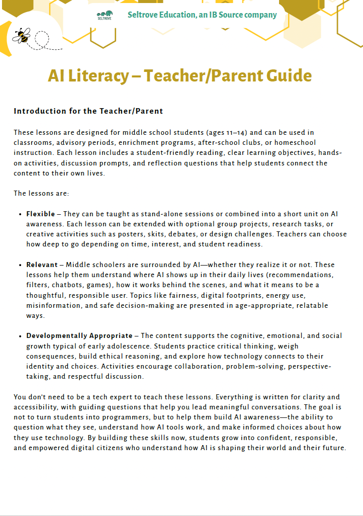 AI Literacy – Understanding AI with a Critical Eye (Middle School) Teacher Resource Pack