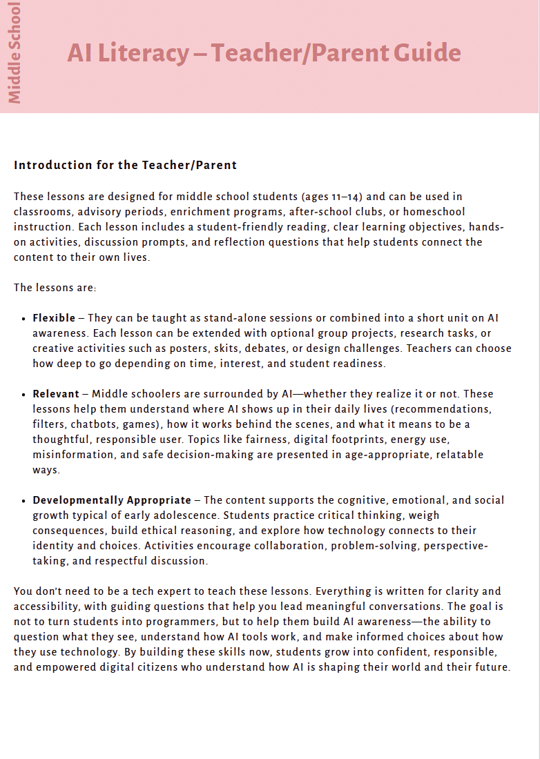AI Literacy: Understanding AI & Responsible Tech Use (Middle School) Instructional Guide — image 4