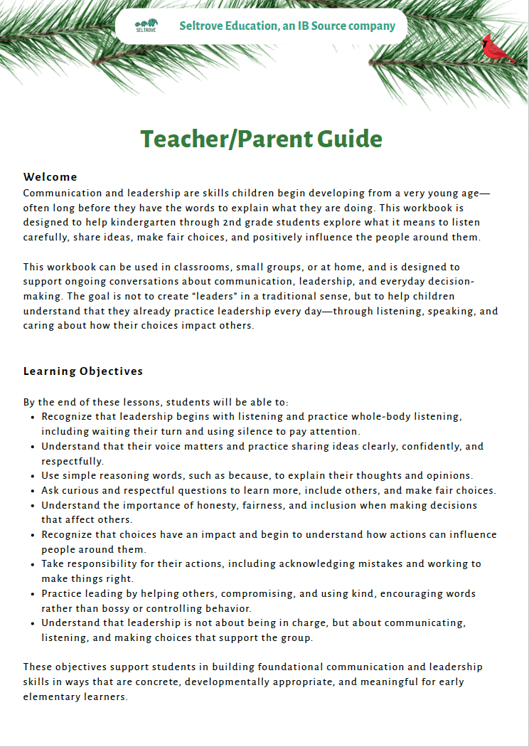 Communication and Leadership (Lower Elementary) Teacher Resource Pack