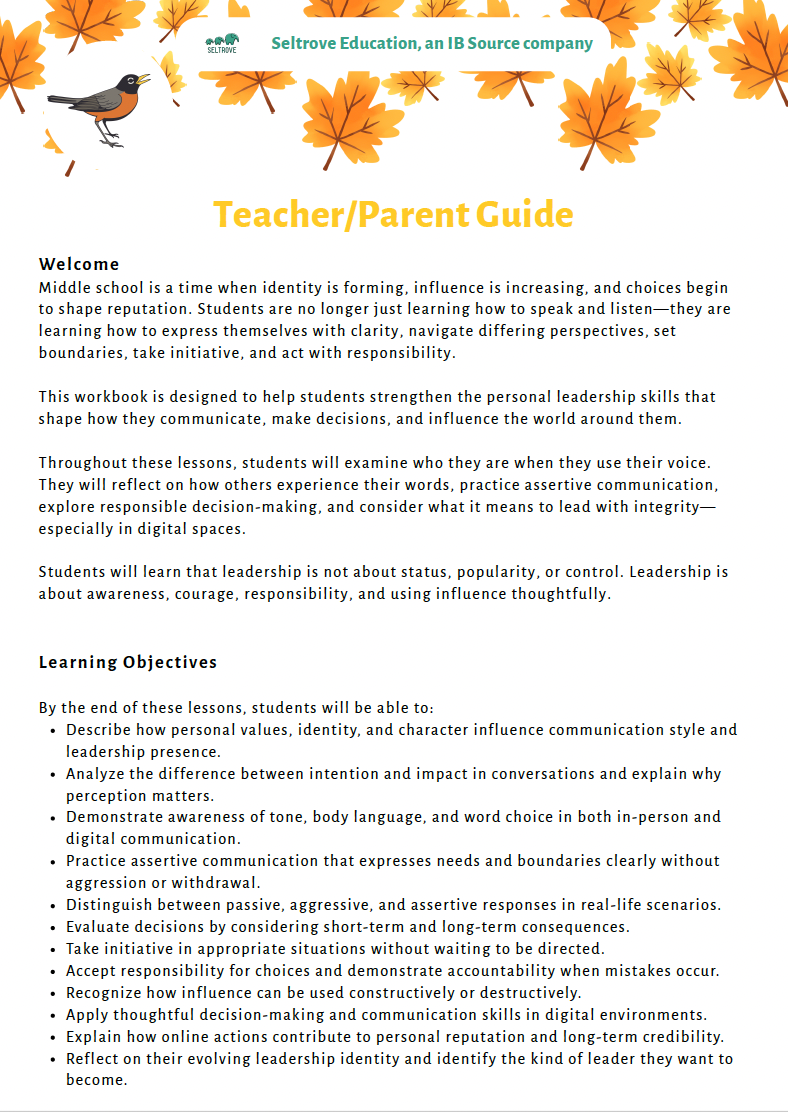 Communication and Leadership (Middle School) Teacher Resource Pack