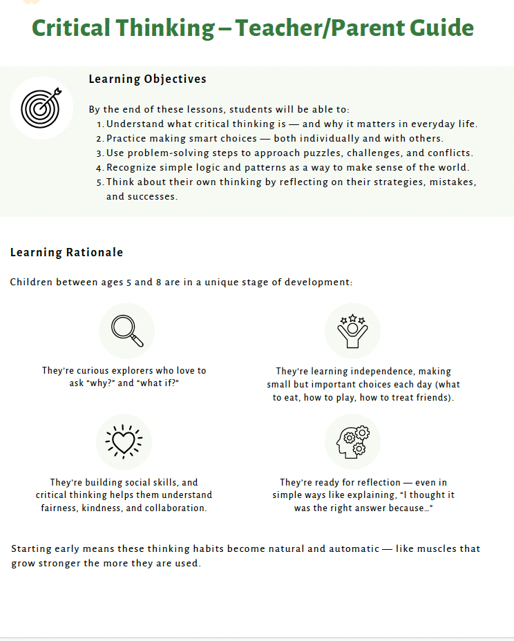 Critical Thinking: Building Healthy Decision-Making Skills (Lower Elementary) Teacher Resource Pack