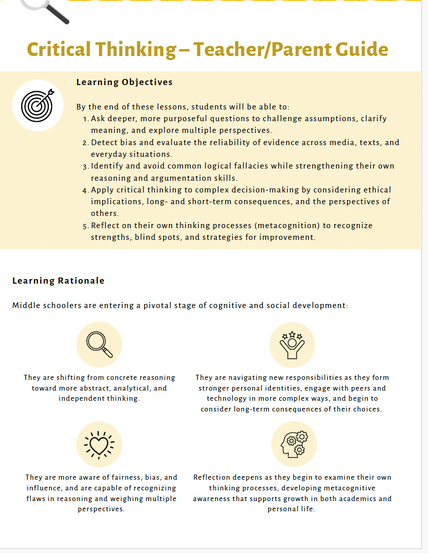 Critical Thinking: Building Healthy Decision-Making Skills (Middle School) Teacher Resource Pack
