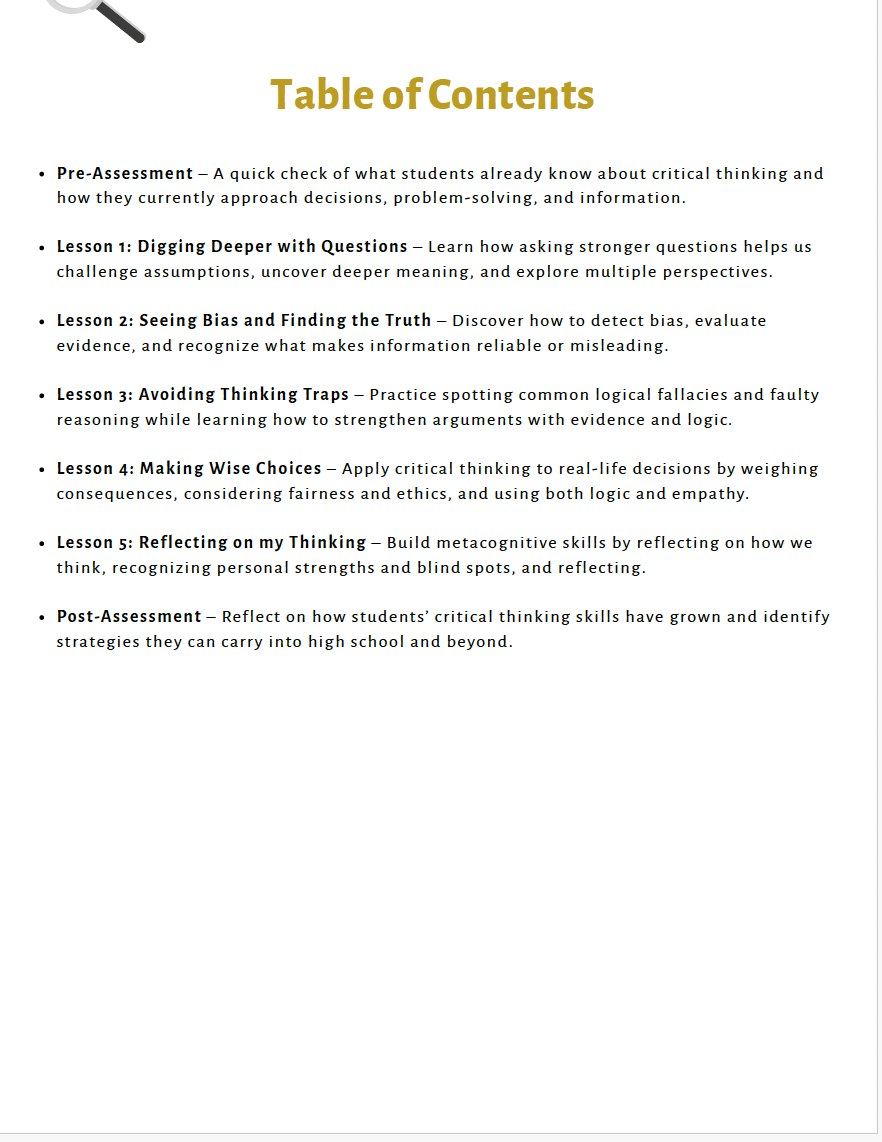 Critical Thinking: Building Healthy Decision-Making Skills (Middle School) Teacher Resource Pack