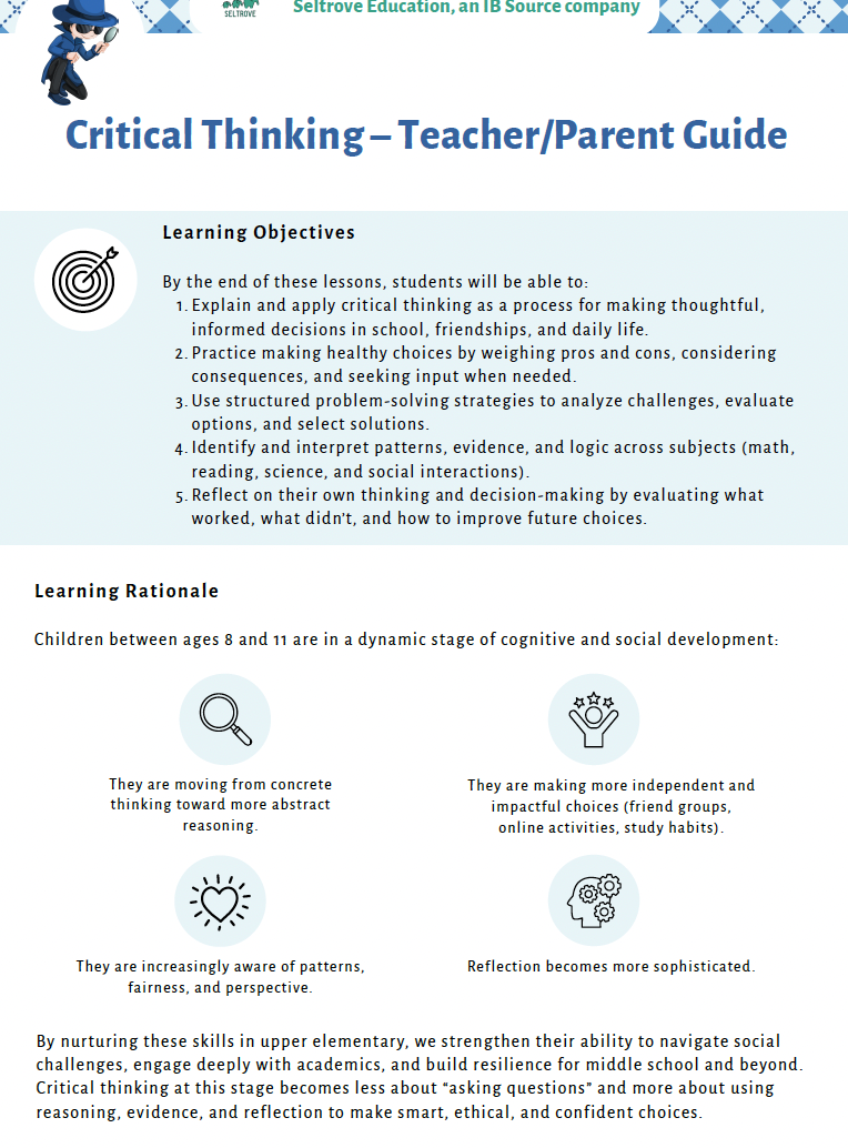 Critical Thinking: Building Healthy Decision-Making Skills (Upper Elementary) Teacher Resource Pack