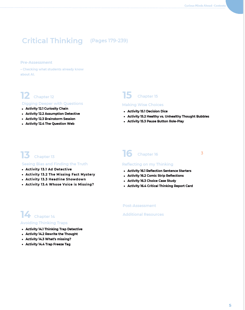 Curious Minds Ahead: Exploring Digital Responsibility, AI Literacy and Critical Thinking (Middle School) Workbook