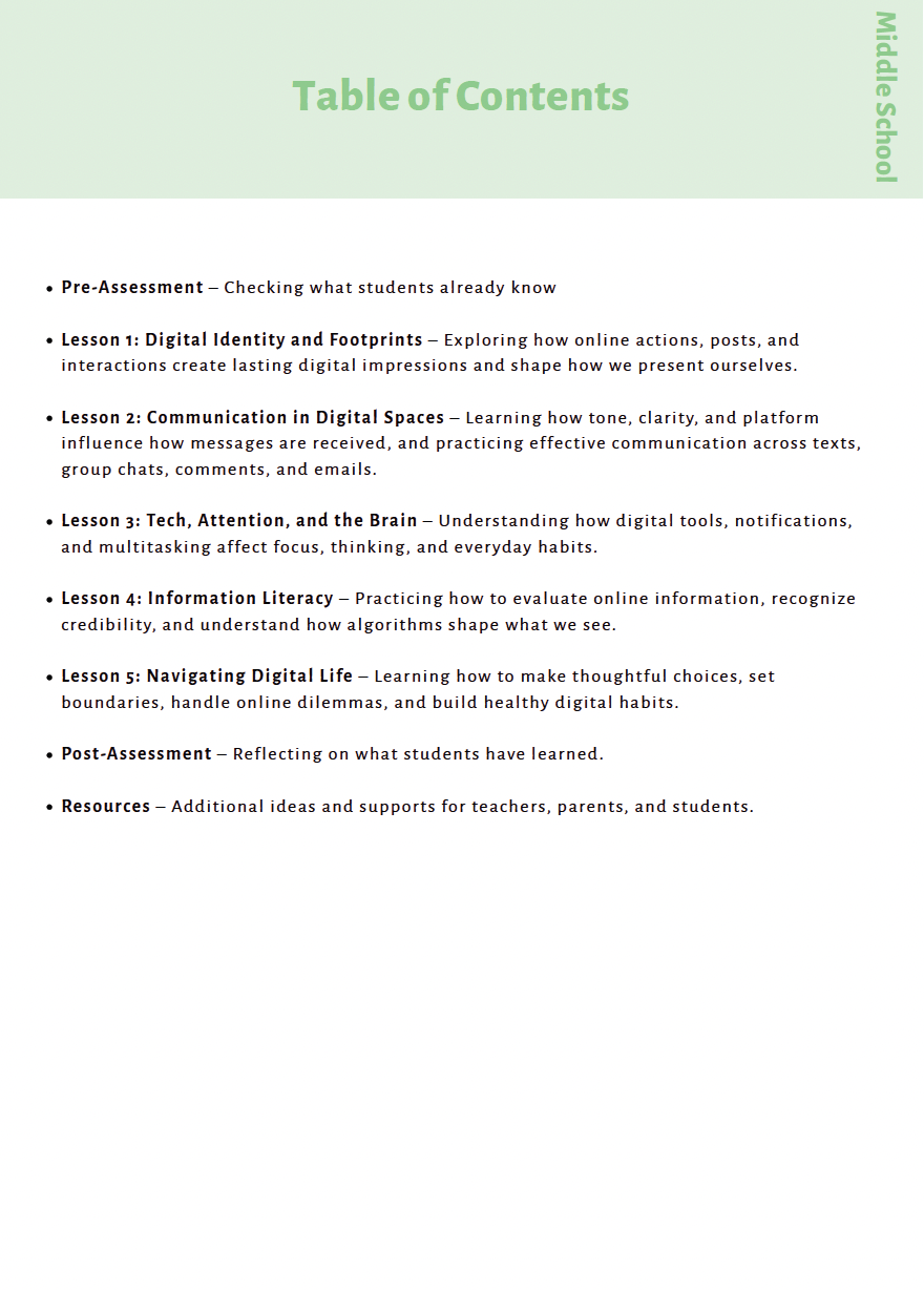 Curious Minds Ahead: Exploring Digital Responsibility, AI Literacy and Critical Thinking (Middle School) Instructional