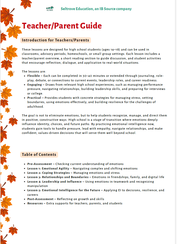 Emotional Intelligence: Weathering Emotions in Every Season (High School) Teacher Resource Pack — image 3