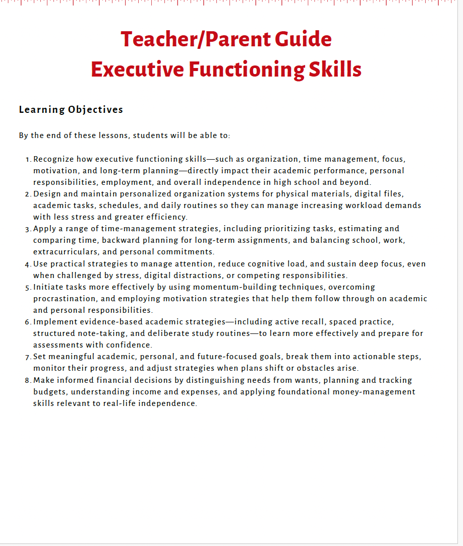 Executive Functioning Skills (High School) Teacher Resource Pack — image 2