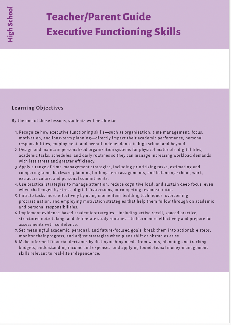 Executive Functioning Skills (High School) Instructional Guide — image 3