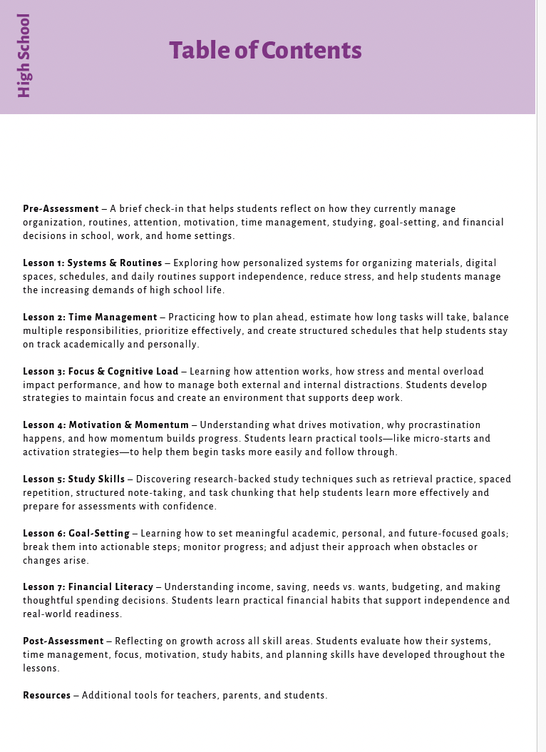 Executive Functioning Skills (High School) Instructional Guide — image 5