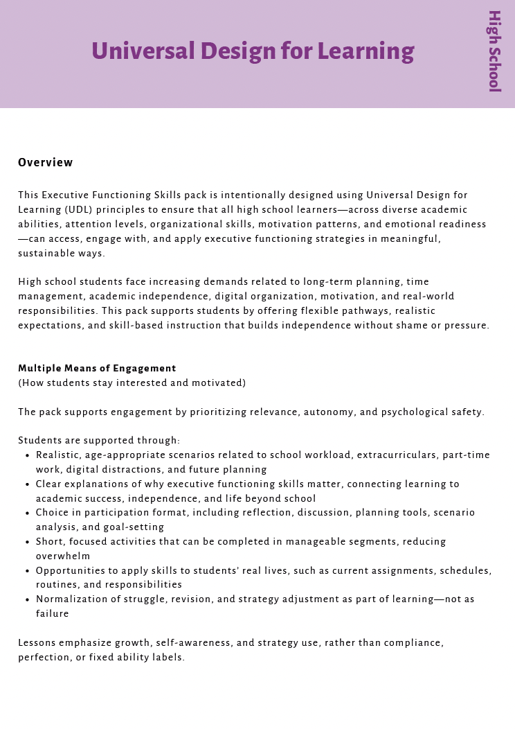 Executive Functioning Skills (High School) Instructional Guide — image 6