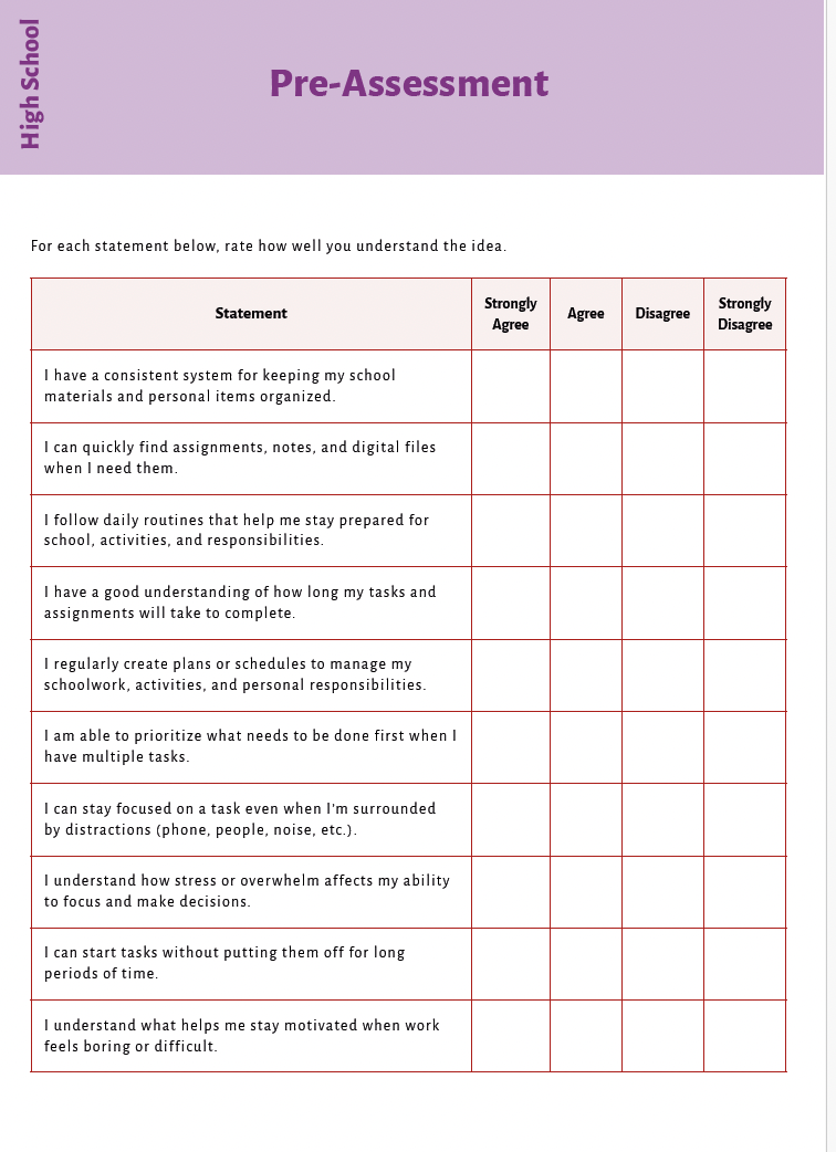 Executive Functioning Skills (High School) Instructional Guide — image 7
