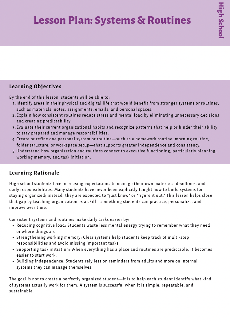 Executive Functioning Skills (High School) Instructional Guide — image 8