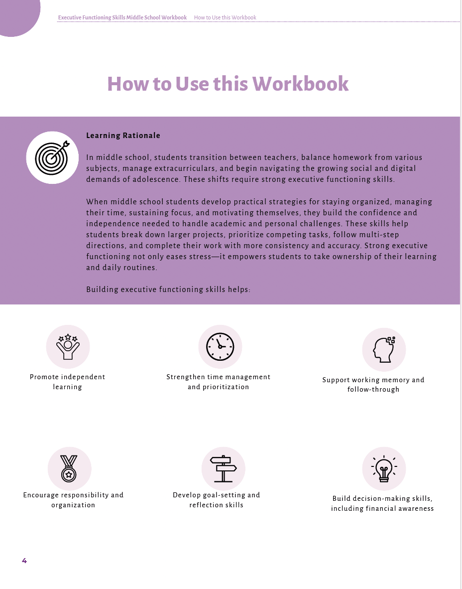 Executive Functioning Skills Middle School Workbook — image 3