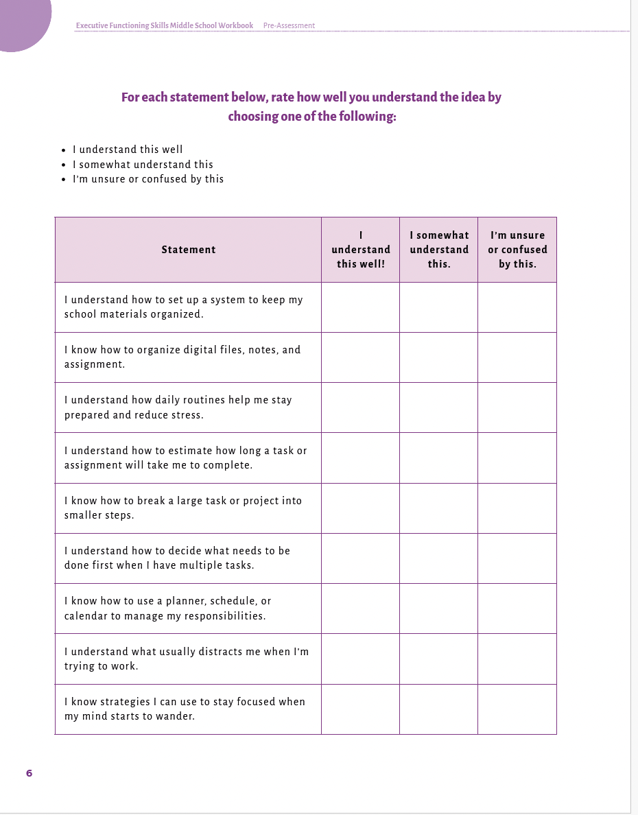 Executive Functioning Skills Middle School Workbook — image 4