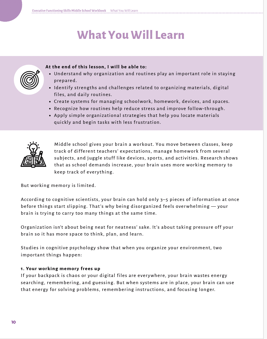 Executive Functioning Skills Middle School Workbook — image 5