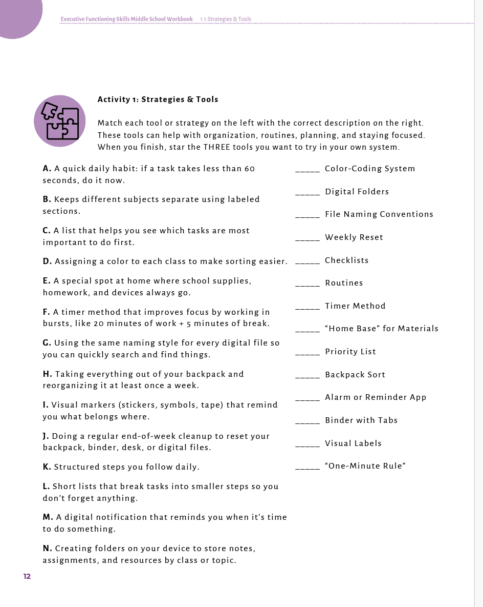 Executive Functioning Skills Middle School Workbook — image 6