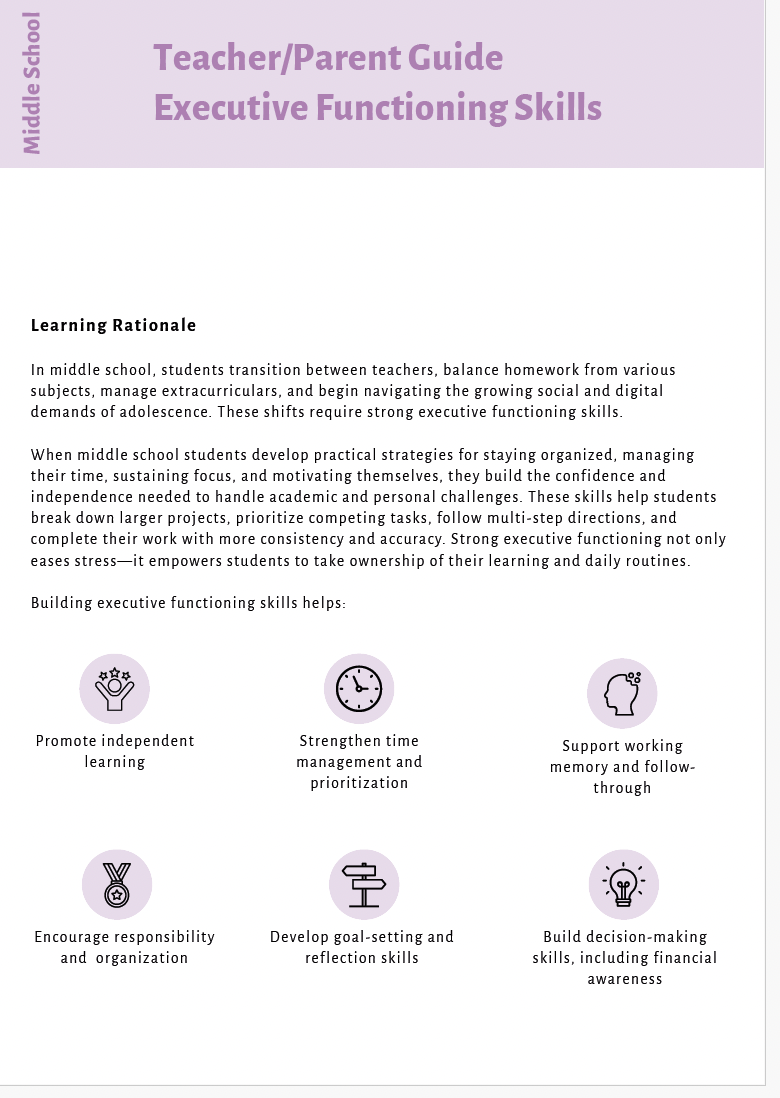Executive Functioning Skills (Middle School) Instructional Guide — image 3