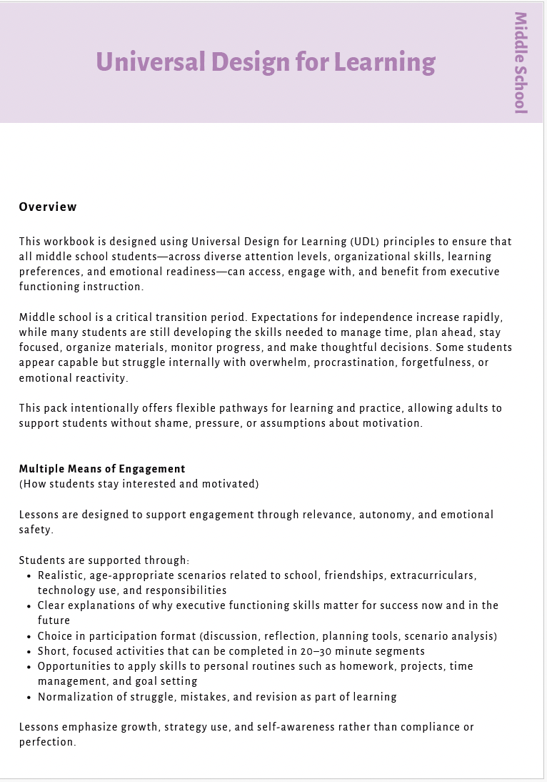 Executive Functioning Skills (Middle School) Instructional Guide — image 6