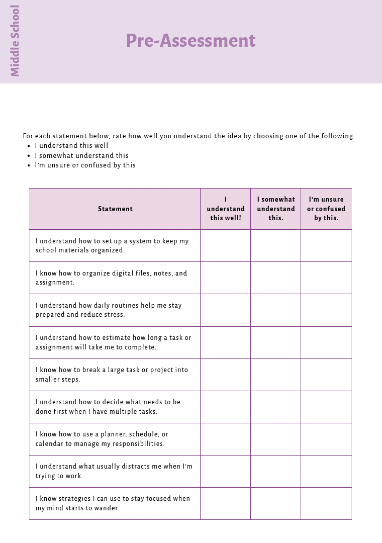 Executive Functioning Skills (Middle School) Instructional Guide — image 7