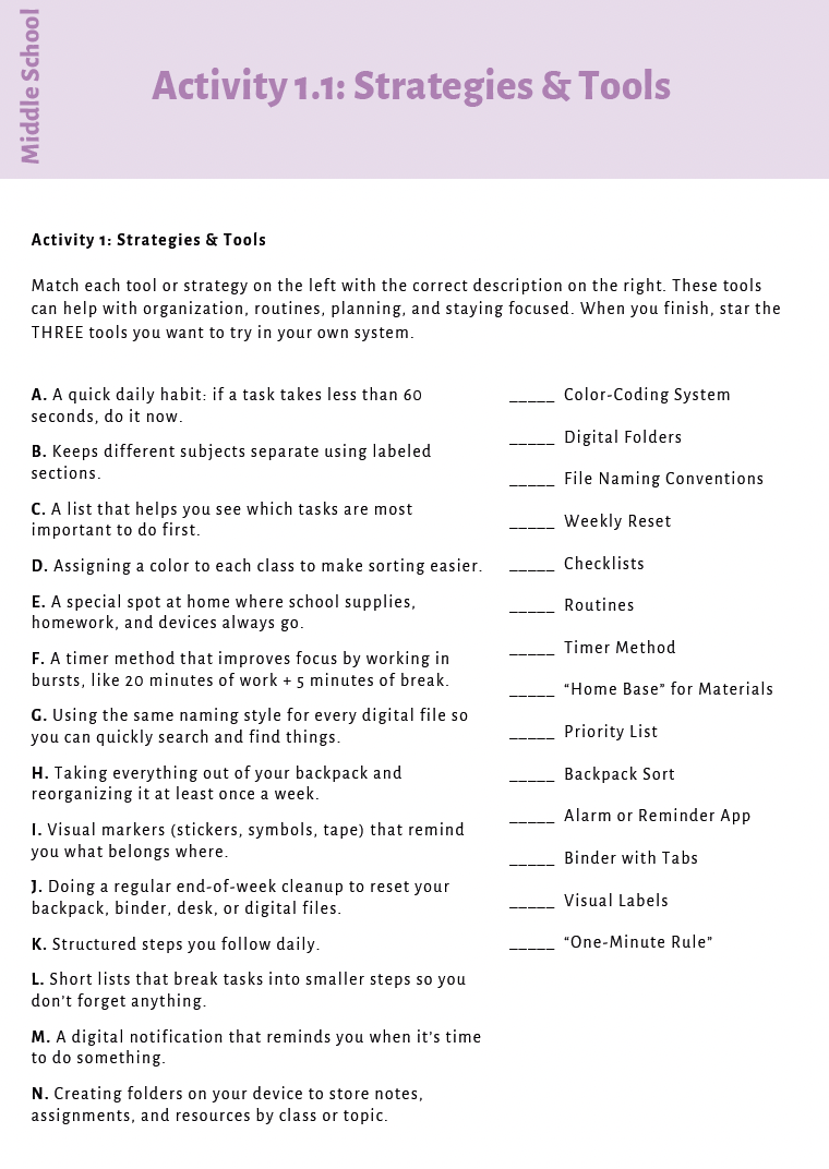 Executive Functioning Skills (Middle School) Instructional Guide — image 9