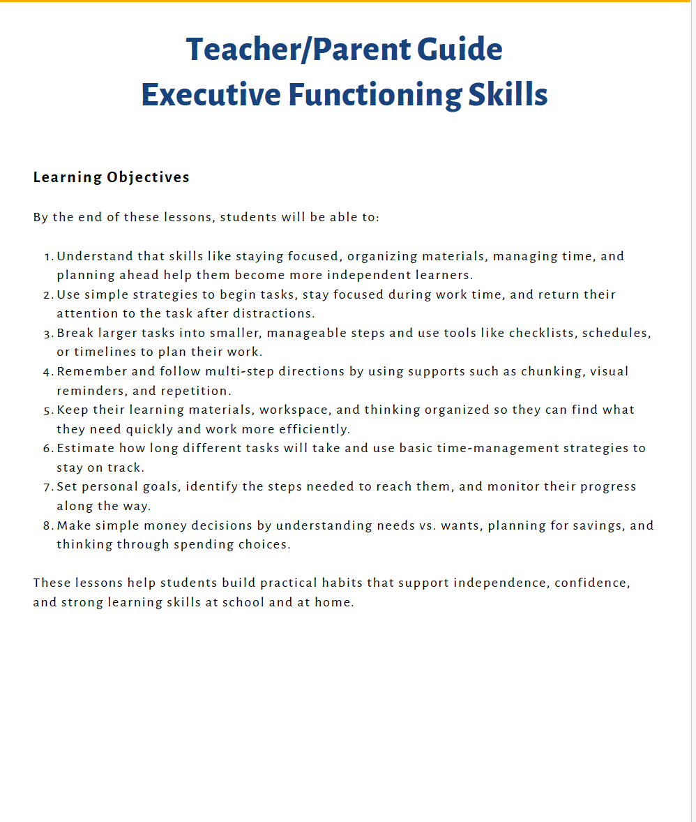 Executive Functioning Skills (Upper Elementary) Teacher Resource Pack