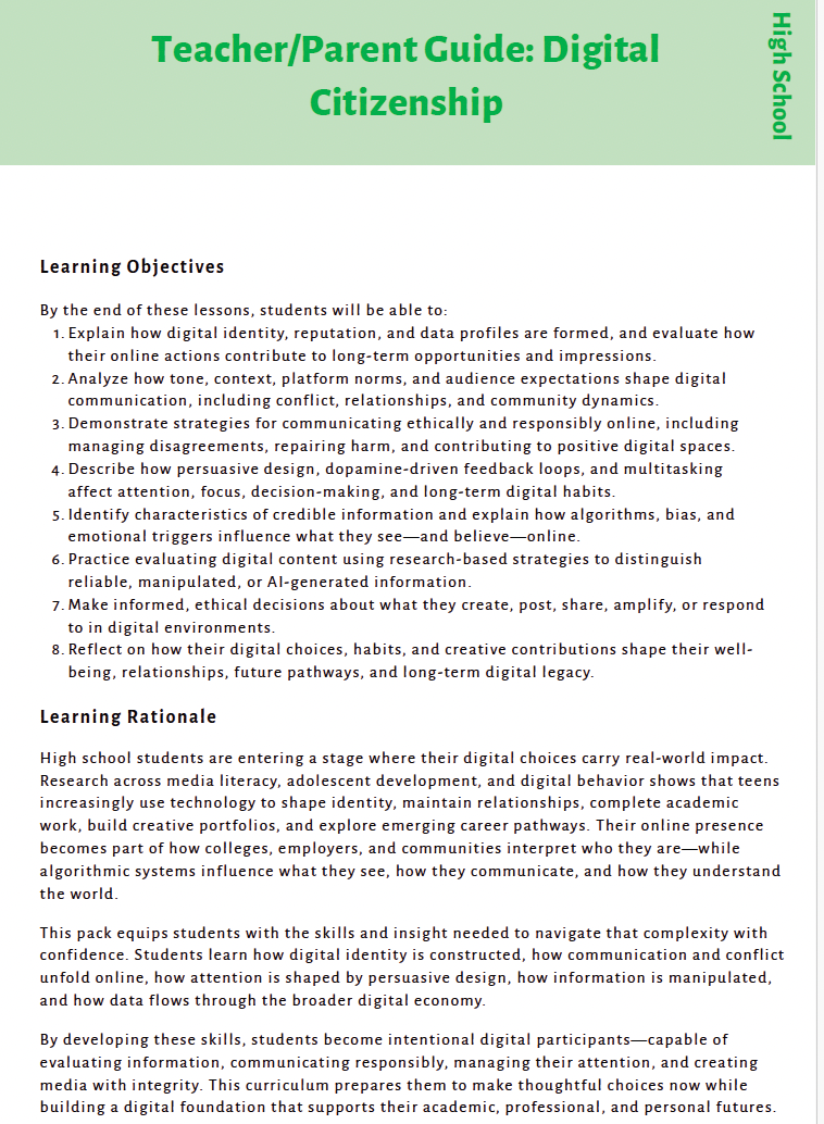 Future Ready Minds: Digital Citizenship, AI Literacy, and Critical Thinking for Tomorrow’s World (High School)