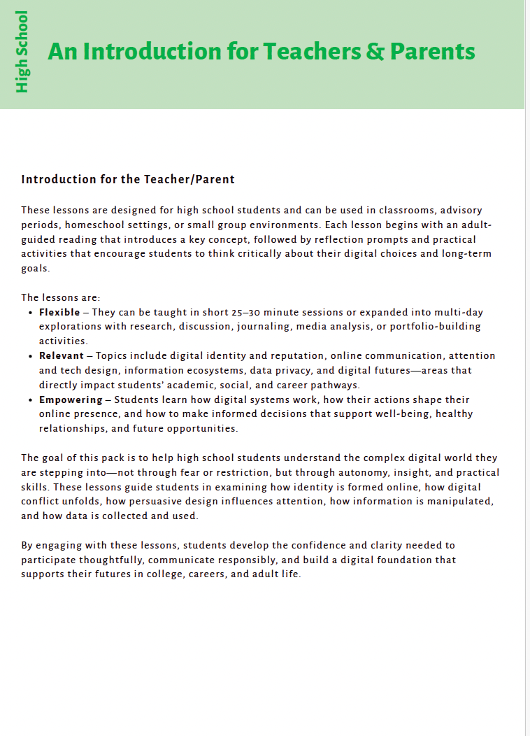 Future Ready Minds: Digital Citizenship, AI Literacy, and Critical Thinking for Tomorrow’s World (High School)