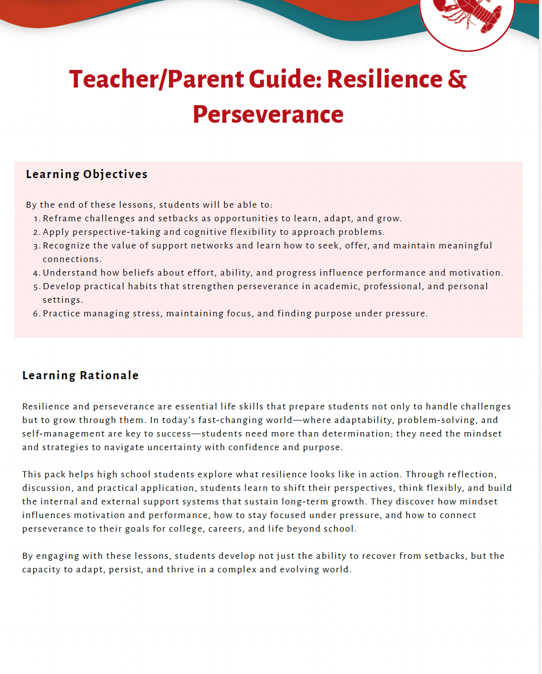 Resilience and Perseverance (High School) Teacher Resource Pack — image 3