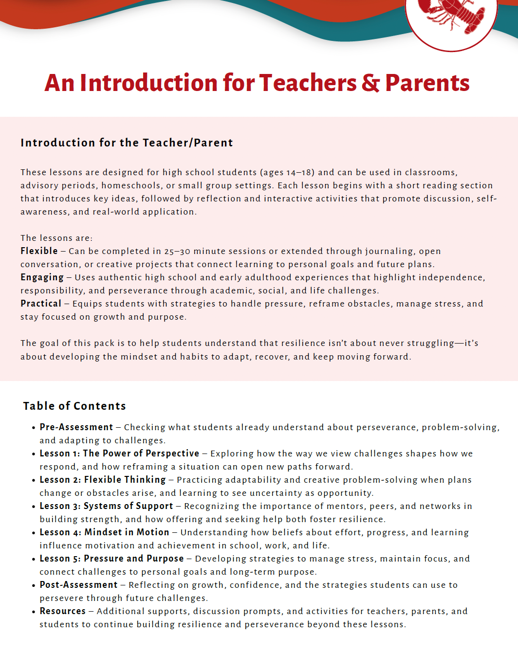 Resilience and Perseverance (High School) Teacher Resource Pack — image 4