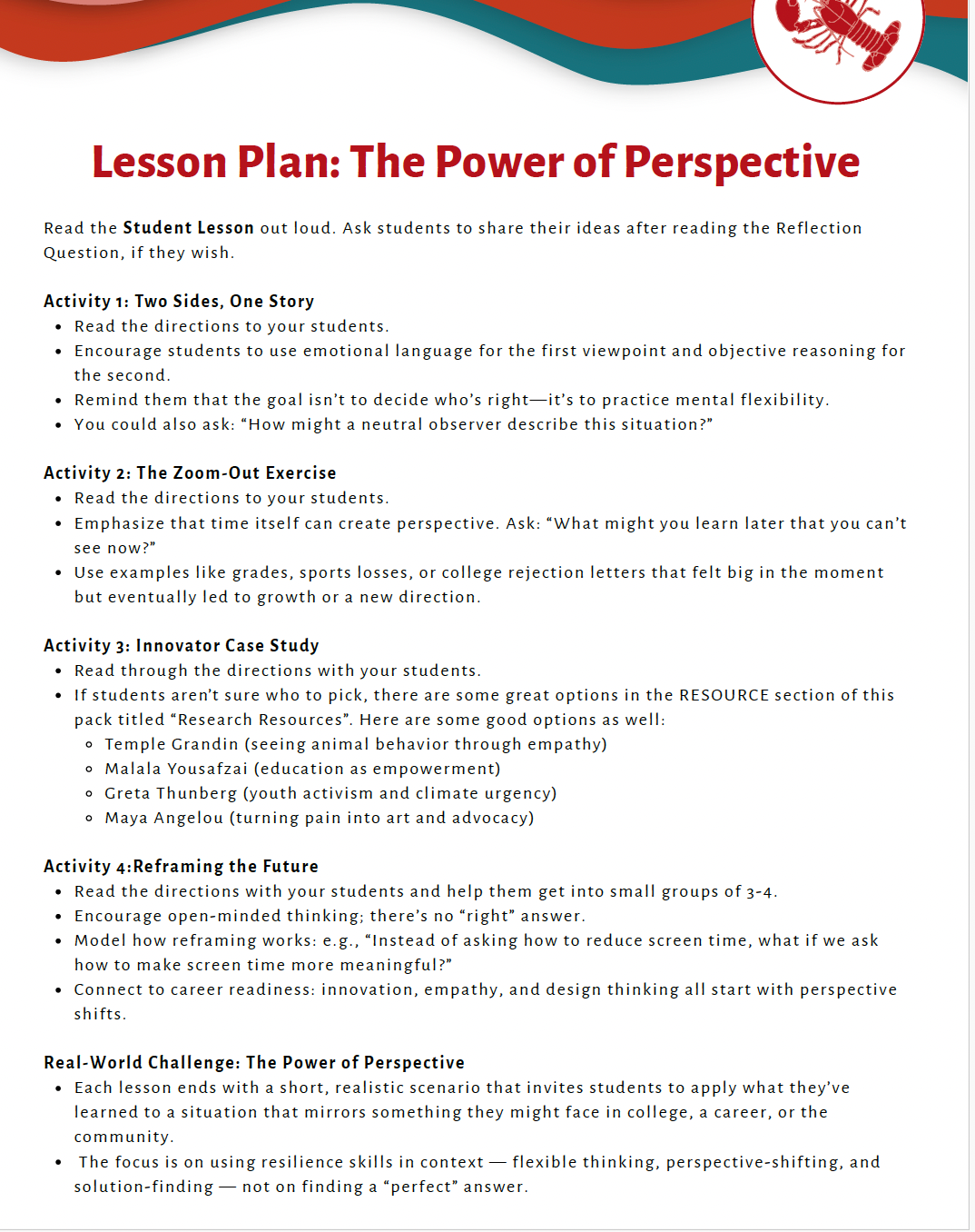 Resilience and Perseverance (High School) Teacher Resource Pack — image 7