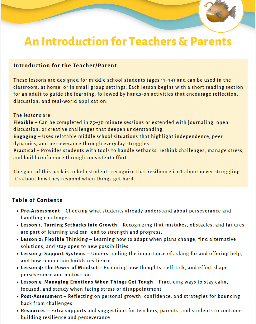 Resilience and Perseverance (Middle School) Teacher Resource Pack — image 3