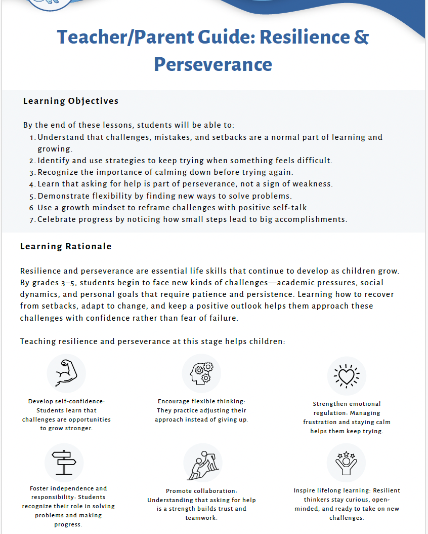 Resilience and Perseverance (Upper Elementary) Teacher Resource Pack