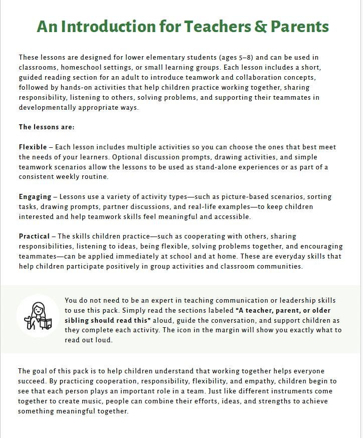 Teamwork and Collaboration (Lower Elementary) Teacher Resource Pack — image 4