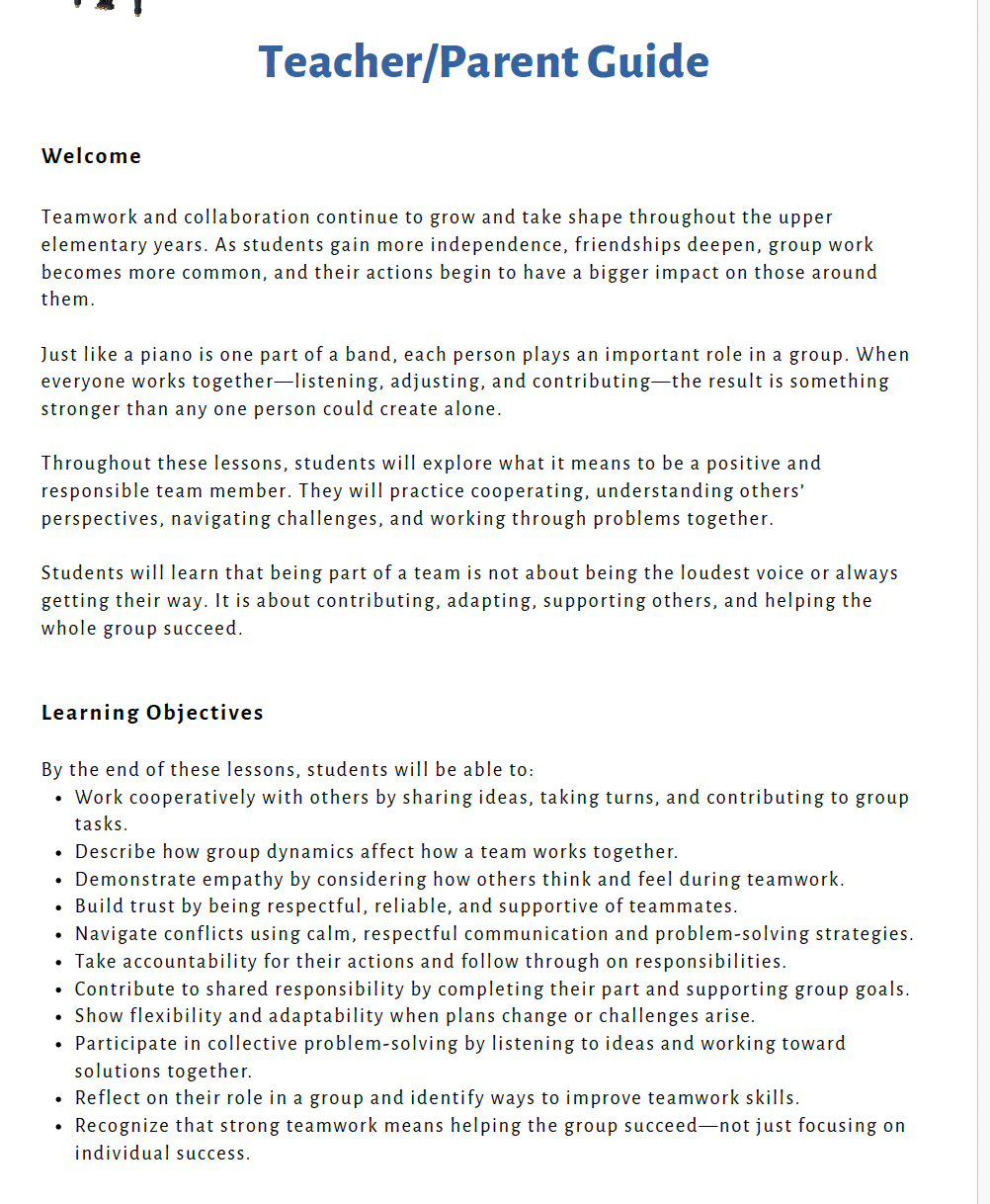 Teamwork and Collaboration (Upper Elementary) Teacher Resource Pack
